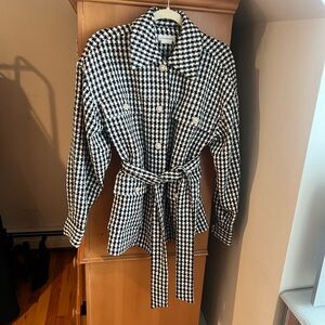 Lovers + Friends Black and White Houndstooth Belted Jacket